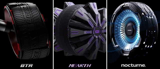 넥센타이어가 부산디자인진흥원과 산학협력을 통해 개발한 미래 컨셉 타이어 3종./사진제공=넥센타이어