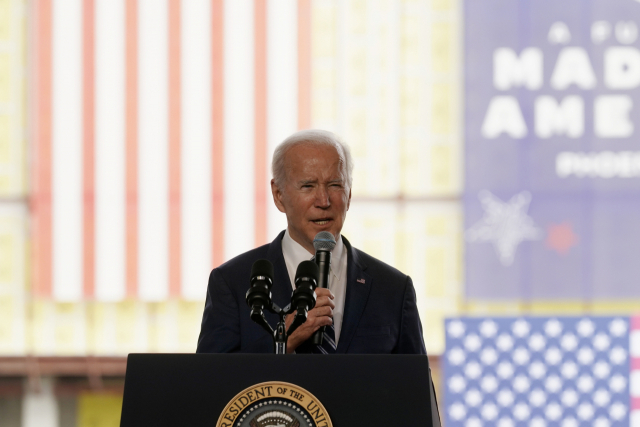 President Joe Biden speaks after touring the Taiwan Semiconductor Manufacturing Company facility in Phoenix, Tuesday, Dec. 6, 2022. (AP Photo/Ross D. Franklin)