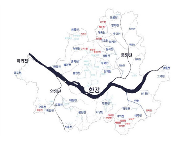 서울시 하천 현황도, 자료 제공=서울시