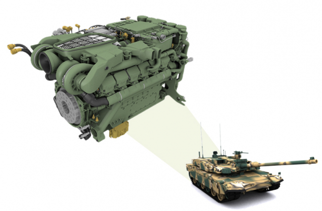 현대두산인프라코어 K2 전차용 독자개발 엔진.