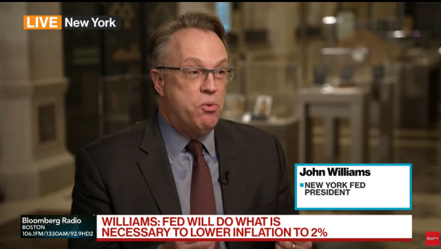 필요하다면 최종금리를 좀 더 올릴 수 있다고 밝힌 존 윌리엄스 뉴욕 연은 총재. 블룸버스TV 화면캡처