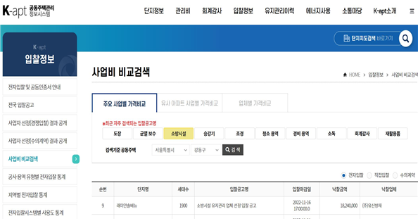 공동주택 공사·용역 사업비 비교 화면/사진 제공=국토부