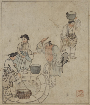 상수도가 없던 시절 이런 우물이 사용됐다. 김홍도의 풍속화(1745년)