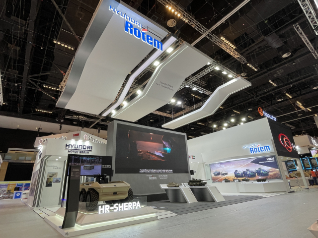 현대로템이 20~24일(현지 시간) 아랍에미리트(UAE)에서 열리는 ‘IDEX 2023’에 마련한 전시관. 사진 제공=현대로템