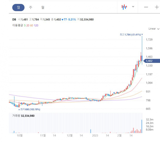 DB 주가 추이/사진=네이버 증권 캡쳐