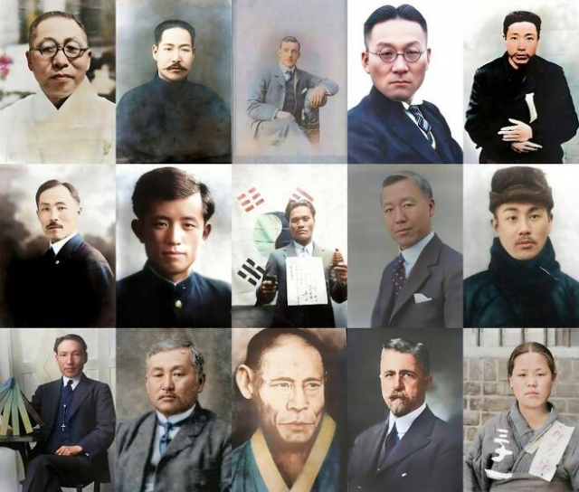 제104주년 3·1절을 맞아 국가보훈처가 흑백 사진을 컬러 사진으로 복원한 독립운동가 15인의 모습. 사진 제공=국가보훈처