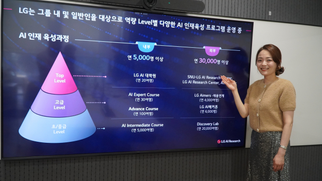 LG AI 인재육성 프로그램을 운영하는 LG AI 아카데미의 김향미 팀장이 인터뷰 전 포즈를 취하고 있다. 사진제공=LG AI 연구원