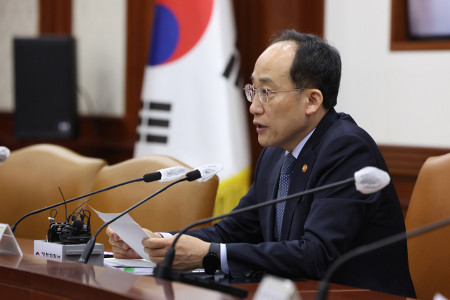 추경호 부총리 겸 기획재정부 장관이 24일 정부서울청사에서 열린 비상경제장관회의 겸 수출투자대책회의에 참석해 발언하고 있다. 연합뉴스