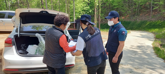 산림청 산림사법경찰들이 임산물 불법채취행위를 단속하고 있다. 사진제공=산림청