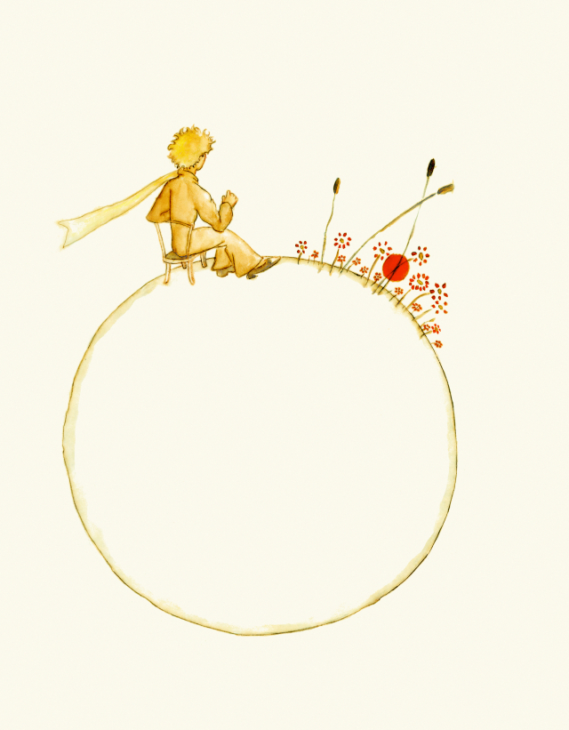 자기 행성에서 석양을 바라보고 있는 어린 왕자,'어린 왕자' 6장을 위한 최종 수채화. 사진제공=위즈덤하우스