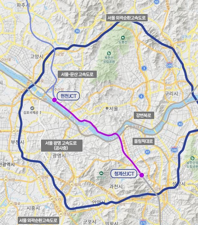 고양~양재 지하고속도로, 보라색 표시. 사진 제공=고양시