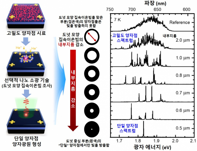 고밀도 양자점 시료에서 비파괴적으로 단일 양자점 양자 광원을 형성하는 초정밀 나노 소광 기술. 사진제공=KAIST