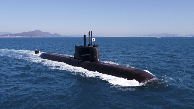 해군에 인도돼 전력화하는 3000톤급 잠수함 안무함. SLBM를 쏠 수 있는 수직 발사관을 6대 장착한 것으로 알려지고 있다. /사진제공=방사청