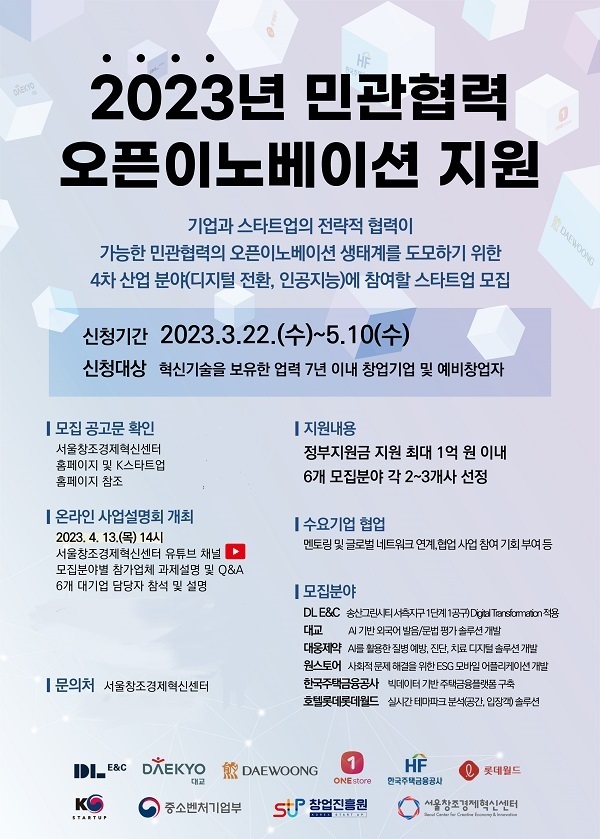 사진 설명. 2023년 민관협력 오픈이노베이션 지원 포스터