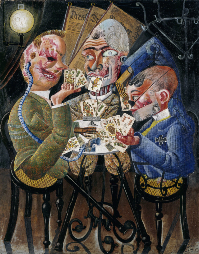 <카드놀이를 하는 상이군인들(The Skat Players>, 오토 딕스, 1920, 87 x 110cm, 캔버스에 유채, 베를린 구국립미술관