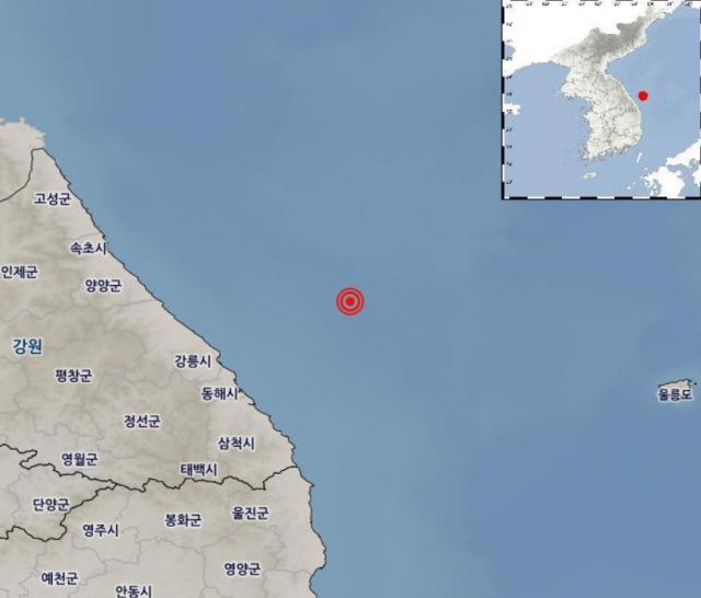 15일 오전 6시 27분 34초 강원 동해시 북동쪽 74km 해역에서 규모 4.5의 지진이 발생했다. 기상청 제공