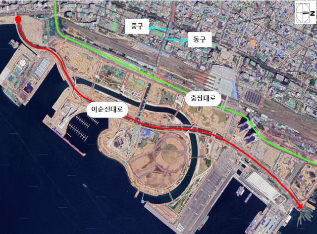 부산시가 부산항 북항 재개발사업지 내 중구와 동구에 걸쳐 있는 신설 도로명을 ‘이순신대로’로 부여했다./사진제공=부산시