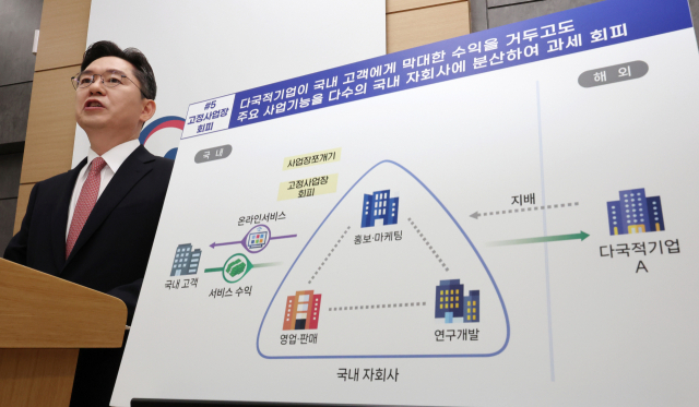 오호선 국세청 조사국장이 31일 정부세종청사에서 역외 탈세자 52명 세무조사 착수와 관련해 브리핑하고 있다. 연합뉴스