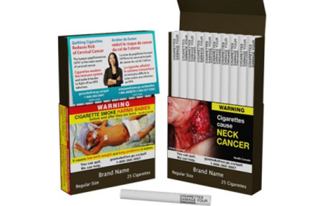 담배 개비마다 경고 문구가 적혀 있다. 캐나다 보건부 홈페이지 캡처