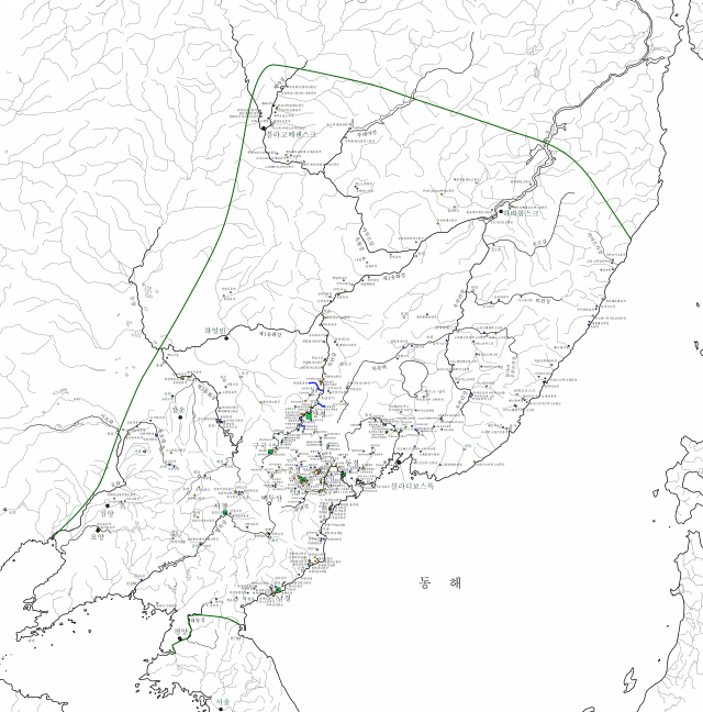 정석배 교수가 주장하는 발해 강역도. 발해의 영토에 흑수말갈 지역까지 포함하면서 기존 학설보다 약 25% 정도 넓어졌다.