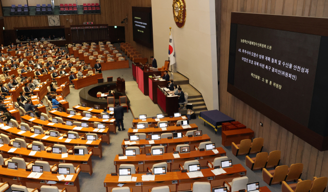 30일 국회 본회의에서 후쿠시마 오염수 방류 철회 촉구 결의안을 처리하고 있다. 연합뉴스