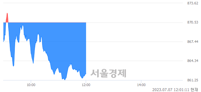 [정오 시황] 코스닥 862.32, 하락세(▼8.21, -0.94%) 지속