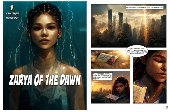 크리스티나 카슈타노바의 인터넷 소설 ‘새벽의 자리아’에 삽입된 이미지. 미국 저작권청은 ‘미드저니’를 이용해 제작한 그림에 대해 저작권을 인정하지 않았다.