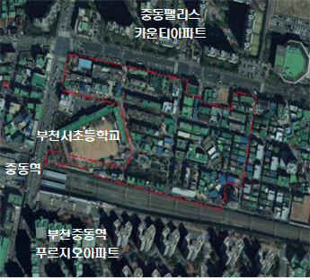 도심 공공주택 복합사업 예정지구로 지정된 경기 부천 중동역 동측 위치도. 사진 제공=국토부