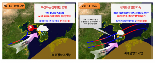 13~15일 강수 모식도. 기상청 제공