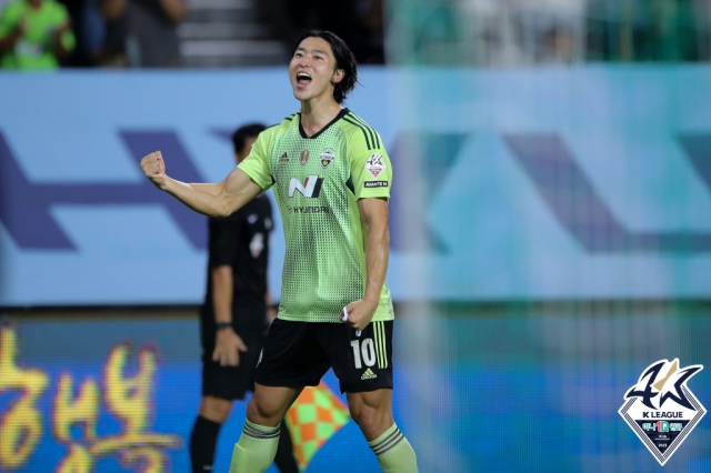 골 넣고 환호하는 전북 현대 시절의 조규성. 사진 제공=한국프로축구연맹