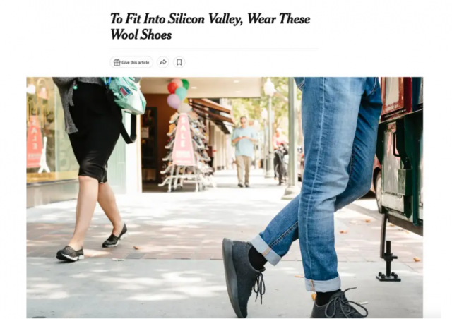 뉴욕타임즈(NYT)가 2018년 실리콘밸리가 애정하는 신발로 올버즈를 소개한 기사 /NYT 홈페이지 갈무리