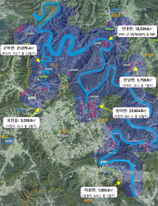 환경부가 수변구역에서 해제하게 될 충북 옥천군 장계유원지 일원. 사진제공=충북도