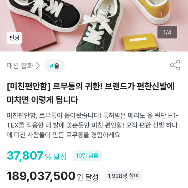 르무통, 신제품 와디즈 공개 1시간 만에 억대 펀딩 달성