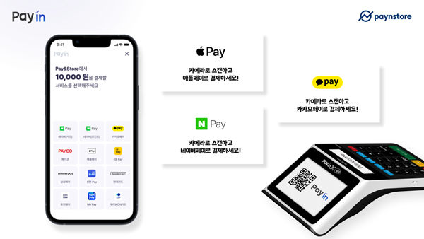 ▲ 애플페이, 네이버페이, 카카오페이가 추가된 오프라인 통합 QR 결제 서비스 페이인: Payin