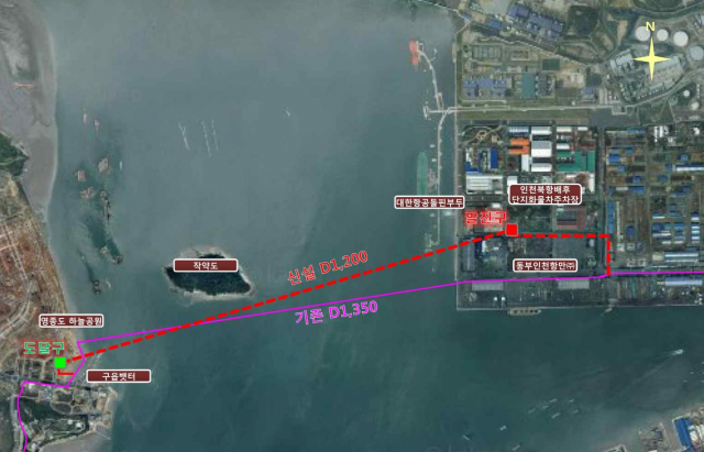 인천서 서구 북항배후단지~영종 구읍뱃터 간 수도관 신설 위치도