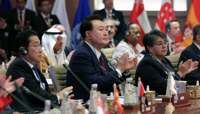 윤석열 대통령이 9일(현지 시간) 인도 뉴델리 바라트만다팜 국제컨벤션센터에서 열린 주요 20개국(G20) 정상회의에 참석하고 있다. 연합뉴스