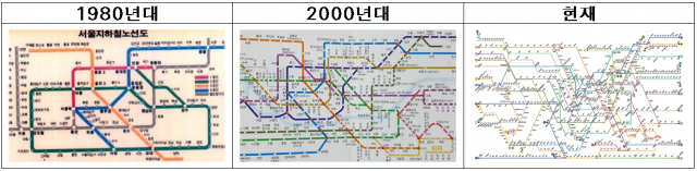 지하철 노선도 디자인 변화. 자료제공=서울시