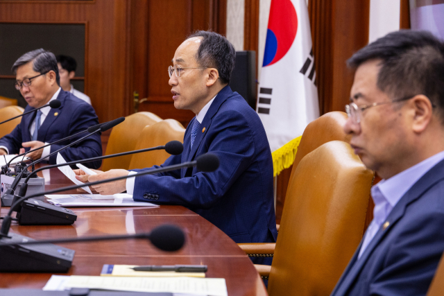 추경호 부총리 겸 기획재정부 장관이 15일 정부서울청사에서 열린 ‘물가·민생 점검회의’에서 발언하고 있다. 연합뉴스