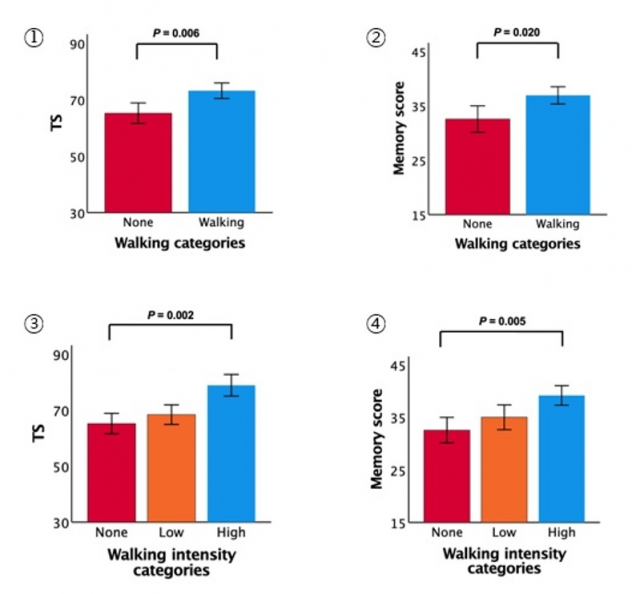 걷기활동과 알츠하이머병 관련 인지기능의 연관성을 나타낸 그래프. 사진 제공=한림대동탄성심병원