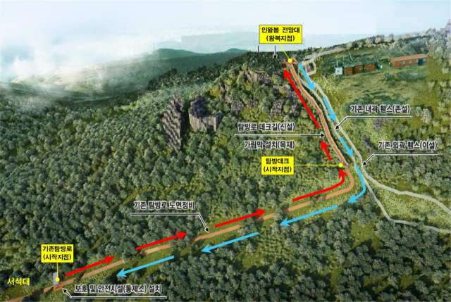 오는 23일 57년 만에 광주시민에게 상시 개방되는 무등산 정상 탐방노선 위치도. 사진 제공=광주광역시