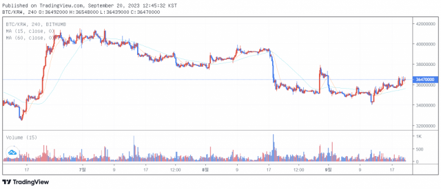 20일 오후 12시 45분 기준 비트코인(BTC) 가격 차트/출처=빗썸.