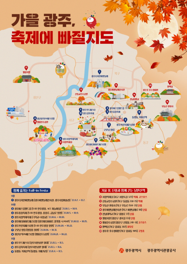 올 가을 광주 도심 속에서 열리는 ‘가울축제’ 지도. 사진 제공=광주광역시