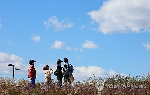 20일 오후 서울 마포구 하늘공원을 찾은 시민들이 가을 나들이를 즐기고 있다. 연합뉴스