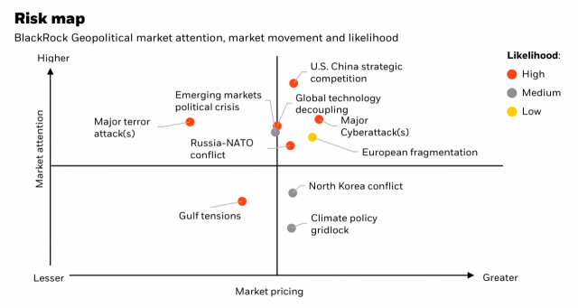 블랙록이 지정학적 이슈별로 정리한 ‘위험지도’. 블랙록 보고서 캡처