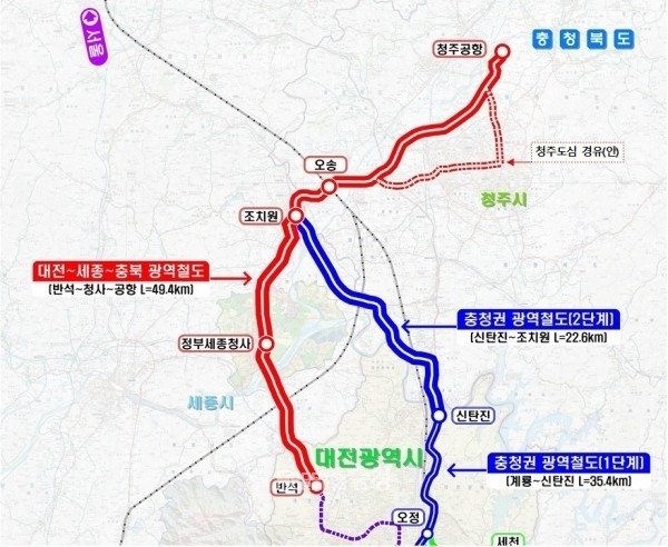 대전-세종-청주공항 광역철도 노선도. 사진제공=대전시