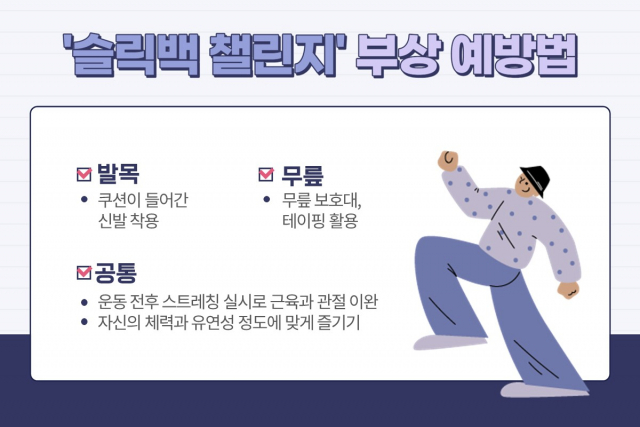 슬릭백 챌린지 부상예방법. 사진 제공=힘찬병원