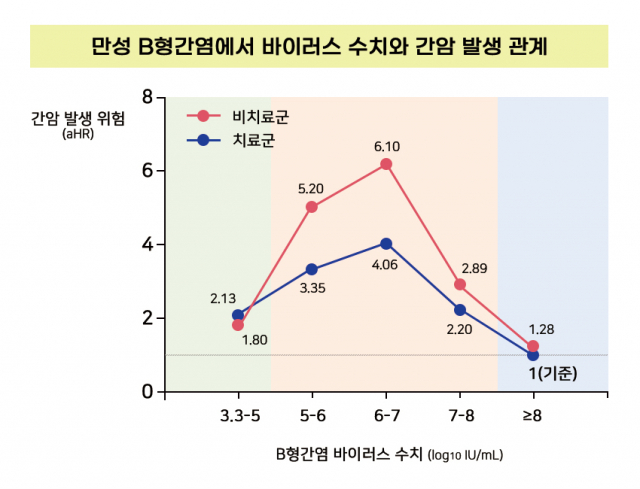 만성 B형간염에서 바이러스 수치와 간암 발생의 관계. 사진 제공=서울아산병원