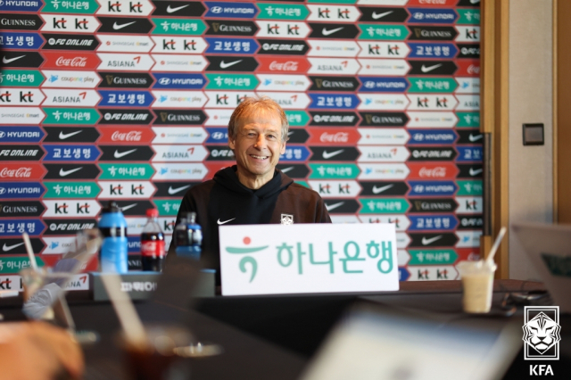 위르겐 클린스만 축구대표팀 감독이 13일 월드컵 아시아 2차 예선을 앞둔 미디어 간담회에 참석해 포부를 밝히고 있다. 사진 제공=대한축구협회