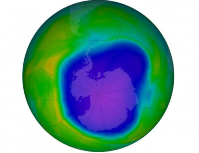 남극 상공 오존 구멍(지난해 10월 3일). 나사오존워치