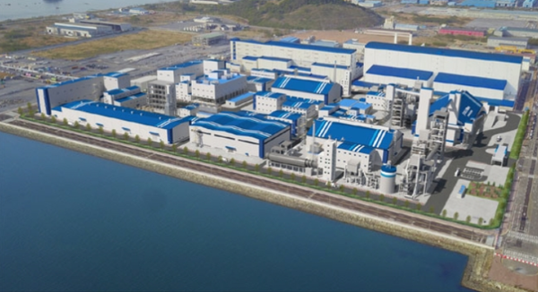 포스코그룹이 최근 준공한 전남 율촌산업단지 내 수산화리튬 공장 조감도. 포스코는 이번 공장 준공으로 배터리의 주요 소재를 국내에서 처음으로 상업 생산할 수 있게 됐다. 사진제공=포스코홀딩스
